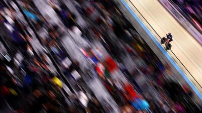 USA's Chloe Dygert on her way to a world record during the women's individual pursuit at the 2020 UCI Track Cycling World Championships at the Berlin Velodrom, on Saturday February 29. PA