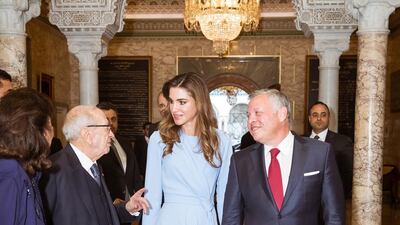 Queen Rania and King Abdullah II with Tunisian President Beji Caid Essebsi, and first lady Chadlia Saida Farhat. Courtesy Queen Rania / Instagram