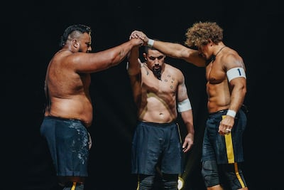 From left, Team Australia's Eddie Williams, Robert Whittaker and Eloni Vunakece. Photo: Netflix