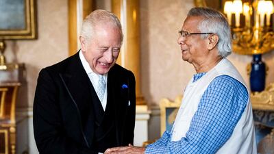 King Charles III welcomed Bangladesh's interim leader Mohammed Yunus at Buckingham Palace on Thursday. AFP