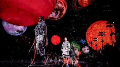 Models present creations from Matthieu Blazy's spring-summer 2026 collection for Chanel during Paris Fashion Week in October. EPA