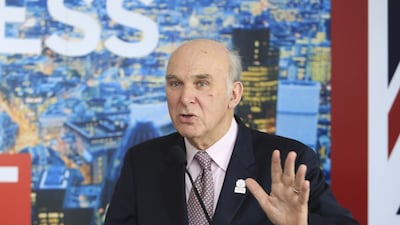 Vince Cable, the UK Secretary of State for Business, Innovation and Skills, speaks about the UK's economic recovery at Jumeirah Emirates Towers in Dubai. Sarah Dea / The National