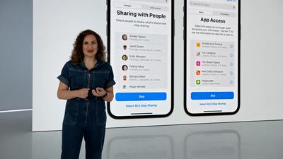 Apple's Katie Skinner shows Safety Check in iOS 16 as the company's WWDC22 begins. Photo: Apple