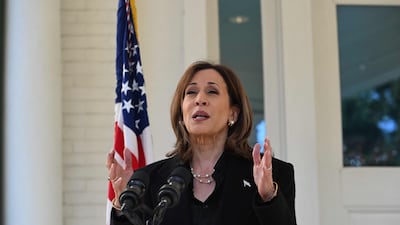 US Vice President Kamala Harris speaks at the Naval Observatory in Washington. AFP
