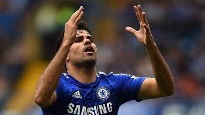 Diego Costa of Chelsea reacts during the his side's Premier League victory over Aston Villa at Samford Bridge on Saturday. Jamie McDonald / Getty Images / September 27, 2014