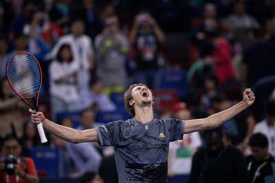 Alexander Zverev celebrates after beating Roger Federer. AP