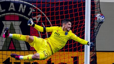 San Jose Earthquakes goalkeeper Daniel de Sousa Britto concedes a match-winning free-kick by Atlanta United midfielder Thiago Almada. EPA