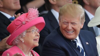 The queen and Mr Trump during the commemorations for the 75th Anniversary of the D-Day landings at Southsea Common in Portsmouth, UK. AP