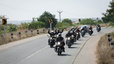 A group on road trip riding towards Mahabalipuram, Tamil Nadu.