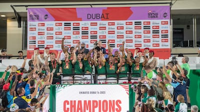South Africa celebrate with the trophy after their victory.