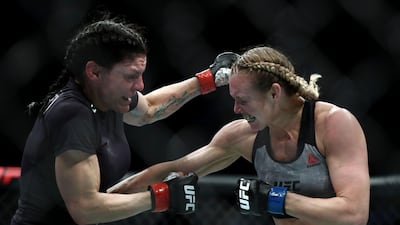 Lauren Murphy, left, and Andrea Lee during their women's flyweight clash at UFC 247. AFP