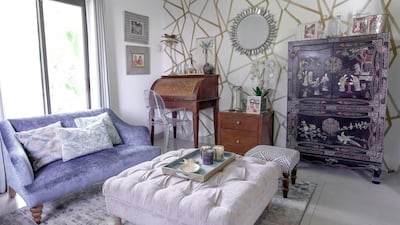 Interior designer Kat Wightman’s ‘blue’ room in her Abu Dhabi villa. All photos Victor Besa / The National