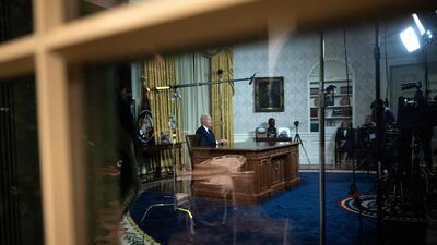 US first lady Jill Biden, right, listens as President Joe Biden addresses the nation on the Israel-Hamas conflict and the Russian invasion of Ukraine, at the White House in Washington. AFP