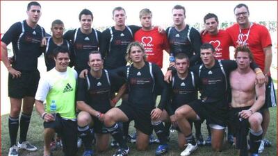 Dan Carter (front row left) is arguably rugby’s greatest player in the professional era. Which made it all the more weird to see him ferrying drinks as the waterboy for Abu Dhabi-based charity side Stefan’s Heart Foundation at the 2006 Dubai Rugby Sevens.