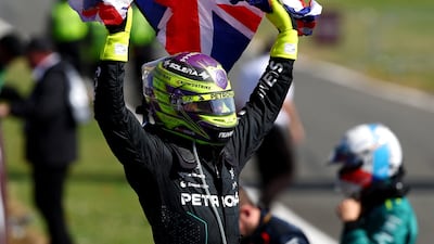 Mercedes' Lewis Hamilton celebrates after winning the British Grand Prix. Reuters