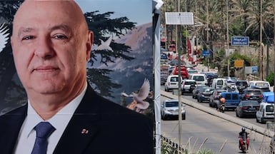 A billboard with the photo of Lebanese President Joseph Aoun, who is rejecting outside interference. EPA