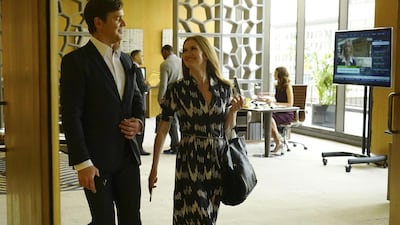 Mireille Enos and Peter Krause in The Catch, the latest TV show from Shonda Rhimes, whose others include Grey’s Anatomy, Private Practice and Scandal. Richard Cartwright / ABC