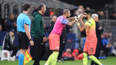 Riyad Mahrez, right, is substituted for Kyle Walker. Getty