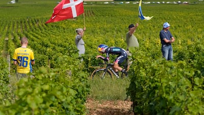 Slovenia's Primoz Roglic rides through the vineyards during the seventh stage. AP