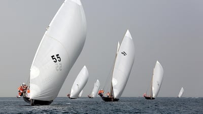 Emirati Competitors sail a traditional dhow during the Dhow race at the Mirfa Water Festival near Abu Dhabi. Satish Kumar for The National