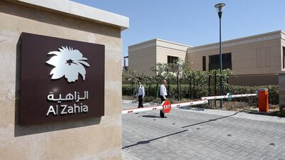 The entrance of the Al Zahia gated community. The first phase consists of 51 villas, of which 49 have been sold. Pawan Singh / The National