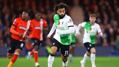 Mohamed Salah of Liverpool runs with the ball during the Premier League match against Luton Town. Getty