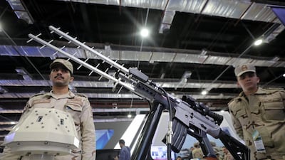 A portable anti-drone weapon is displayed at the Egyptian stand during the last day of Egypt Defence Expo, showcasing military systems and hardware, in Cairo, Egypt. Reuters