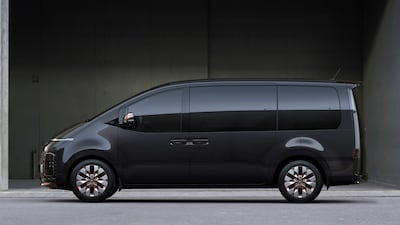 A side-view of the Staria shows a more van-like appearance.