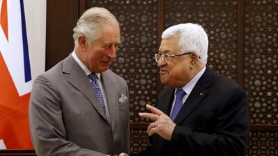 Britain's Prince Charles meets with Palestinian President Mahmoud Abbas during a visit in Bethlehem in the Israeli-occupied West Bank. Reuters