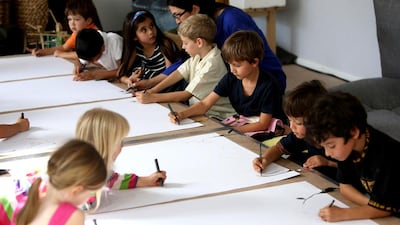 Musical drawing: In the Sheikha Manal Little Artists Program, the guest artist Dylan Martorell was doing children’s workshops in musical drawing. He placed aluminium and copper tape on the floor and electric wires attached to the paper with crocodile clips. Through the connection of the graphite from the pencil and with the human touch to complete the electric circuit, the kids were able to create music as they drew. Pawan Singh / The National