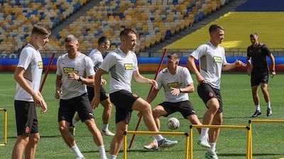 Shakhtar Donetsk's players train at the NSC Olimpiyskiy stadium before the first match of the Ukrainian Premier League, in Kyiv, Ukraine, on August 22, 2022. All pictures Reuters