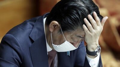 Shinzo Abe, Japan's prime minister, wears a protective mask during a plenary session at the upper house of parliament in Tokyo. Bloomberg