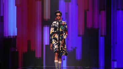 A model presents a creation by Ajio during Lakme Fashion Week summer/resort 2020 in Mumbai, India, on February 12, 2020. EPA