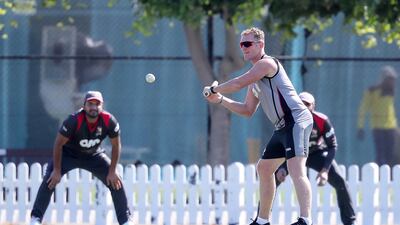 Dougie Brown, coach of UAE team, during a practice session before the start of second inning of the one-day international against Ireland at the ICC Academy in Dubai Sports City. Pawan Singh / The National