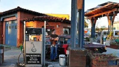 The Biofuel Oasis is almost like a community drop-in centre and regular Nathan Dalton, above, appreciates the kinship in the little club. Liam Nelson for The National