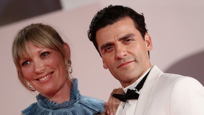Actor Oscar Isaac attends the premiere of his film 'The Card Counter' with writer wife Elvira Lind. Getty Images