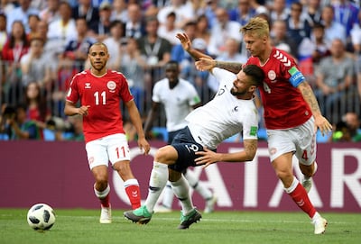 Olivier Giroud of France in action against Denmark. Getty
