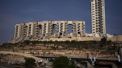 General view of the Holyland luxury apartment complex in Jerusalem on April 21, 2010. Former Israeli premier Ehud Olmert was sentenced to six years in jail after getting convicted of receiving bribes to smooth the way for the construction of the grandiose hilltop complex in the 1990s. Menahem Kahana/AFP Photo