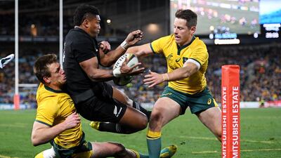 Australia, in yellow, have not won a Test at New Zealand's Eden Park in 32 years, venue for this Saturday's Bledisloe Cup match in the second round of games of the 2018 Rugby Championship. EPA
