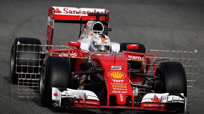 Sebastian Vettel of Germany and Ferrari drives during day one of F1 winter testing at Circuit de Catalunya on February 22, 2016 in Montmelo, Spain. (Photo by Clive Mason/Getty Images)