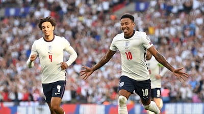 Jesse Lingard of England celebrates after opening the scoring. Getty