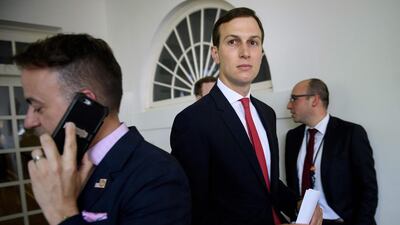 A May 16, 2019 file photo of Jared Kushner in the Rose Garden of the White House in Washington, DC. AFP