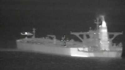 A handout picture provided by the British Ministry of Defence showing British Royal Marines who took part in the seizure of Grace 1, an Iranian oil tanker in the Gibraltar Strait. EPA