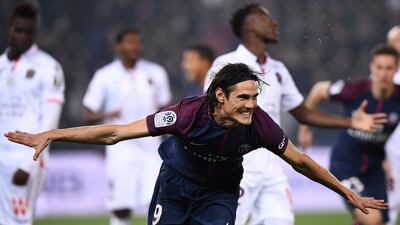 Edinson Cavani scored twice to lead Paris Saint-Germain to victory against Nice on Friday night. Franck Fife / AFP