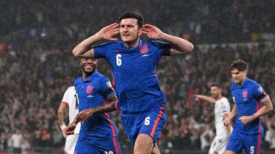 England defender Harry Maguire celebrates after scoring the opening goal. AFP