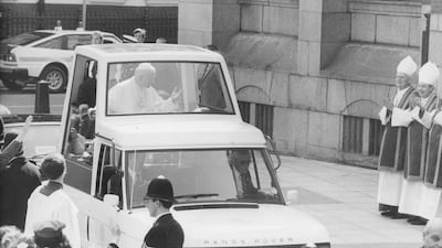 Pope John Paul II arrives at Westminster Cathedral in a Range Rover that had bulletproof glass on all four sides. Getty Images