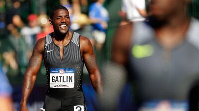 Justin Gatlin celebrates after winning the men's 100m final at the US Olympic Trials on Sunday. Andy Lyons / Getty Images / AFP / July 3, 2016