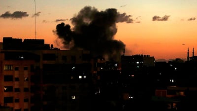 A picture taken on on October 27, 2018 shows smoke rising following an Israeli air strike in Gaza City. AFP