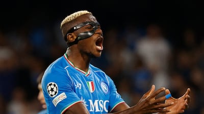 Napoli's Victor Osimhen reacts after missing a chance to score. Reuters