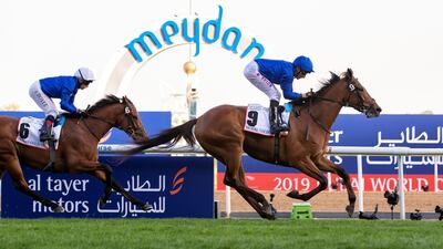 Dubai Gold Cup: Cross Counter ridden by William Buick wins the Dubai Gold Cup, giving Godolphin the first of their four wins.. Chris Whiteoak / The National